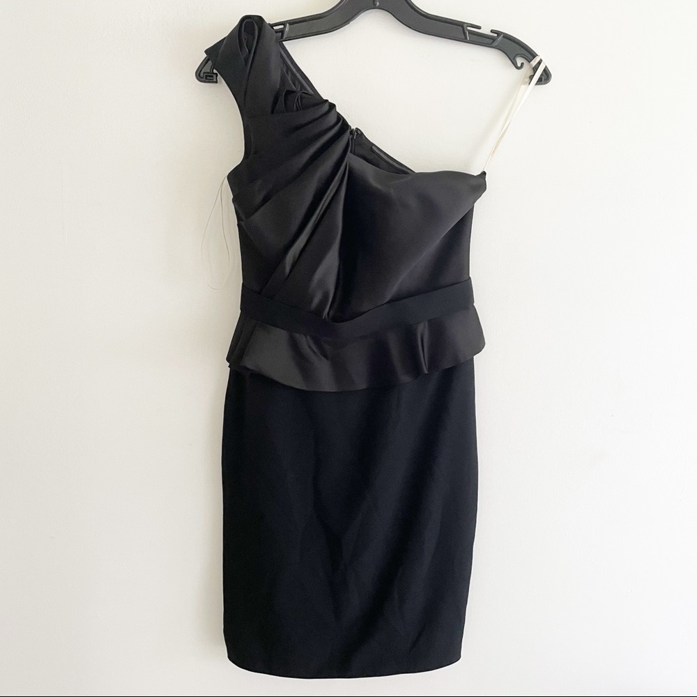 Marchesa Notte Silk Black Ruffle One Shoulder Dress size 4 - Picture 2 of 12